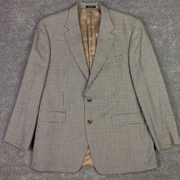 Lauren Ralph Lauren Sport Coat Blazer Men's 43R Houndstooth Wool Brown Blue - Picture 1 of 14